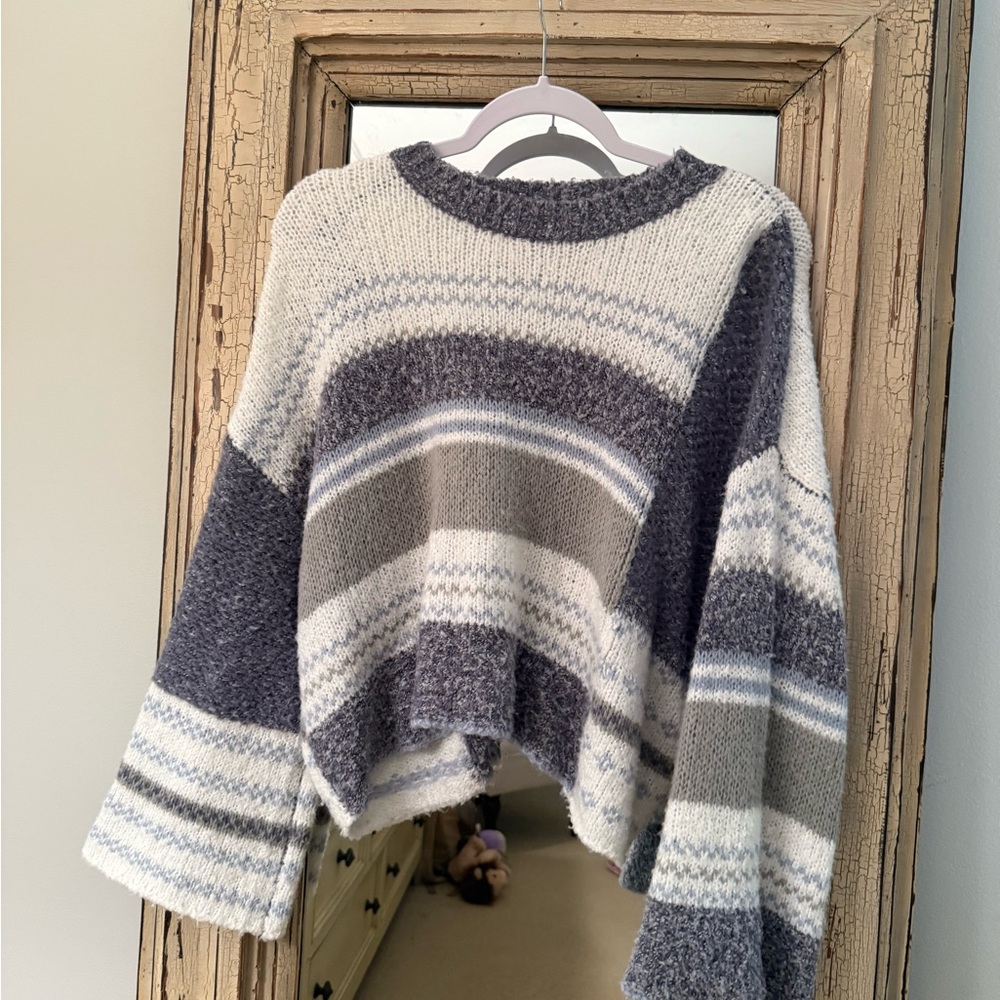 Sincerely Jules Gray and Cream Crew Neck Sweater